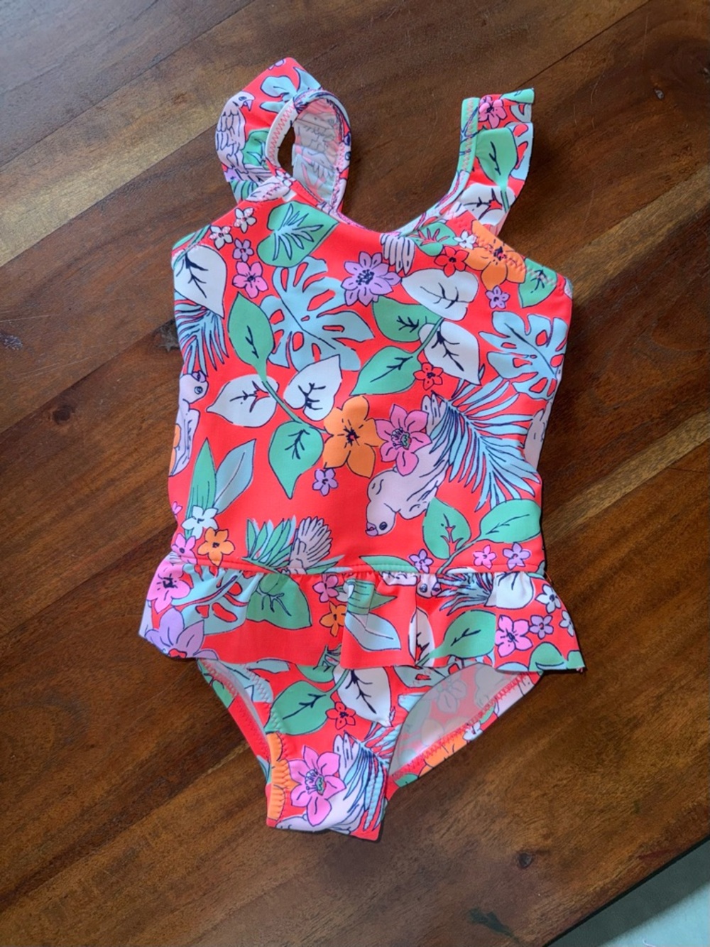OshKosh B'gosh Coral Floral Ruffle One-Piece Swimsuit